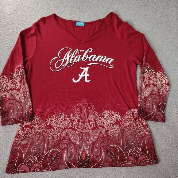 P. Michael Top Womans XL Red Alabama Crimson Tide Long sleeve Paisley Print USA - Picture 1 of 9